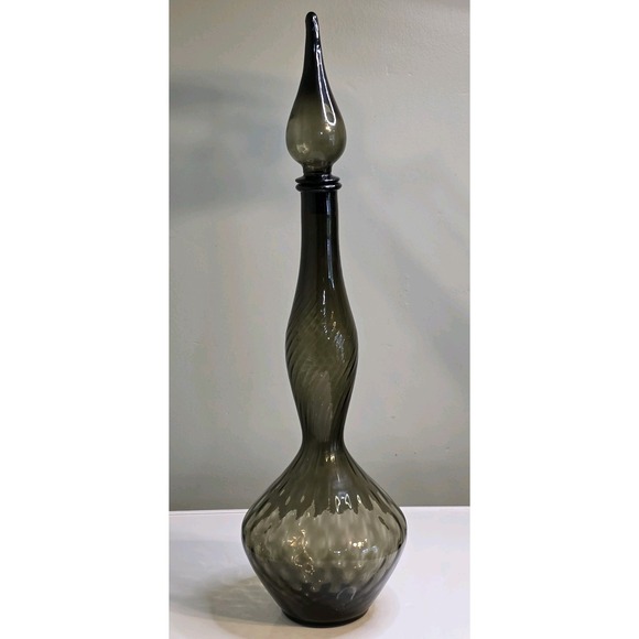 Other - Vintage RARE Empoli Italy Smoke Gray Diamond Optic Glass Genie Bottle 27"